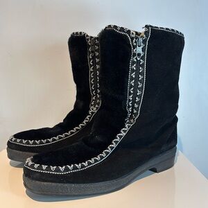 Northlanders Winter Snow Boots Womens 8 Black Suede Pull On Round Toe Faux Fur